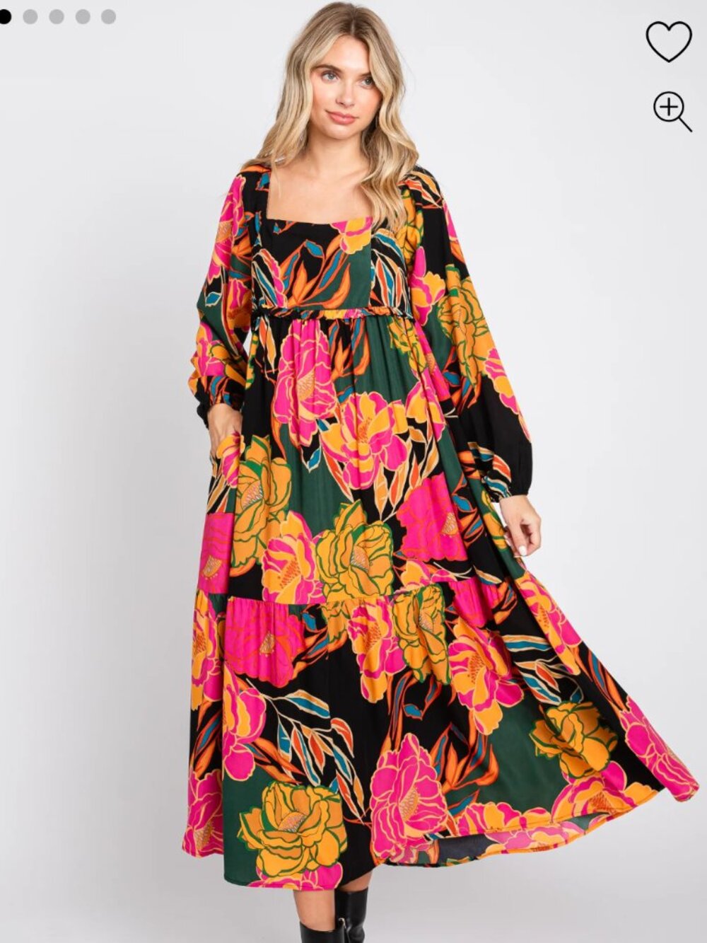 ODDY Bold Floral Long Sleeve Flowy Midi Dress Size Med
